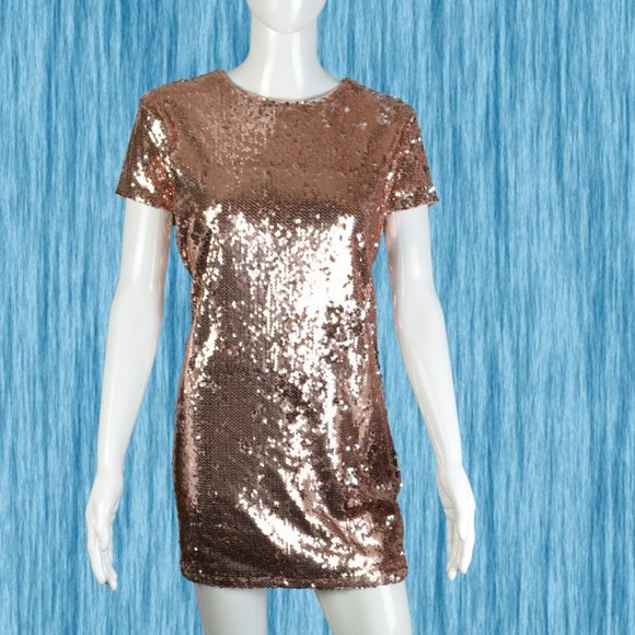 Forever 21 Copper Rose Sequin Mini Dress Size L - Picture 4 of 16